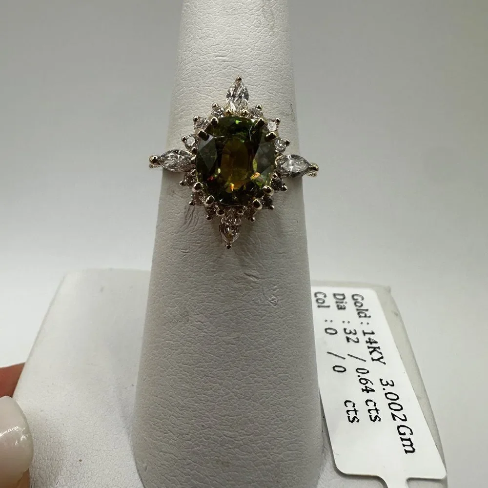NWT‎ 8.2x7.2mm Oval Cut Sphene with .64ctw diamonds in 14kt yellow gold ring!